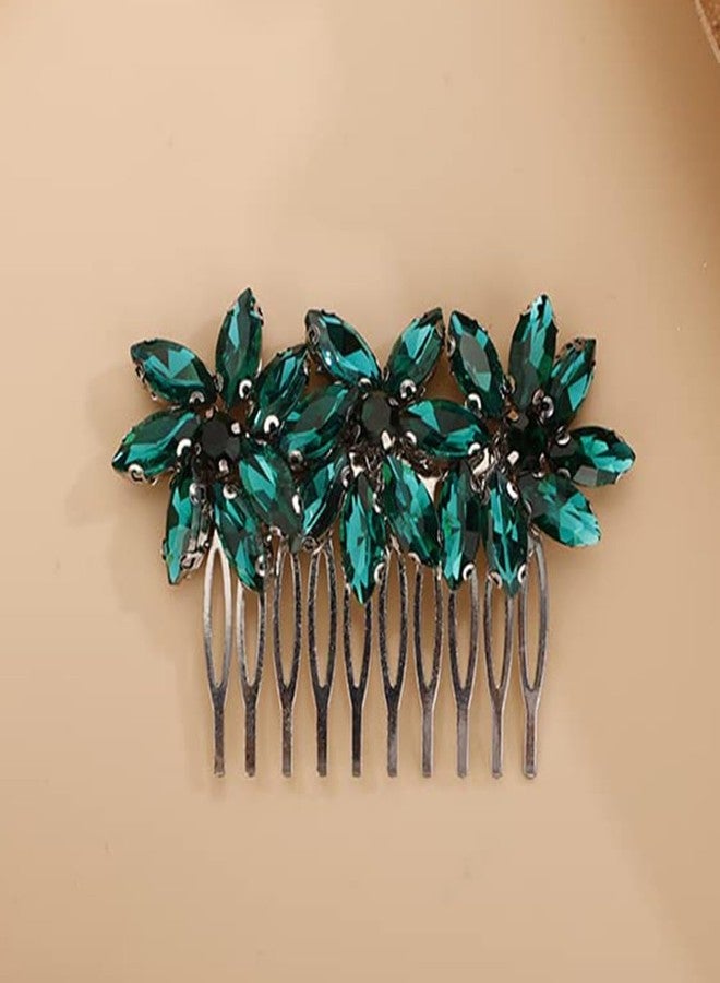 BERYUAN Crystal Flower Hair Comb for Women Girls Prom Crystals Hair Comb Wedding Headpiece for Bride Bridemaid Flower Girls Green - Image 2